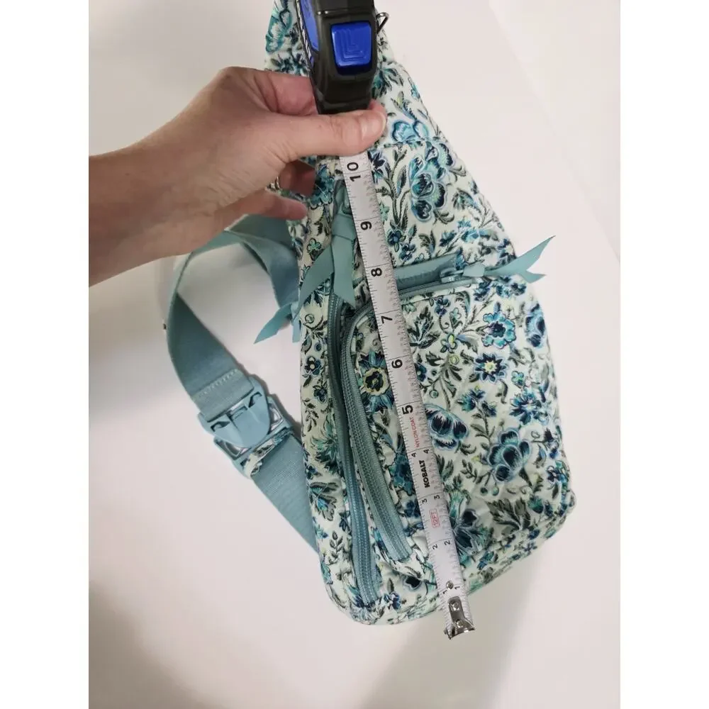 VERA BRADLEY Iconic Sling Backpack Bag CLOUD VINE Aqua Blue Floral Crossbody